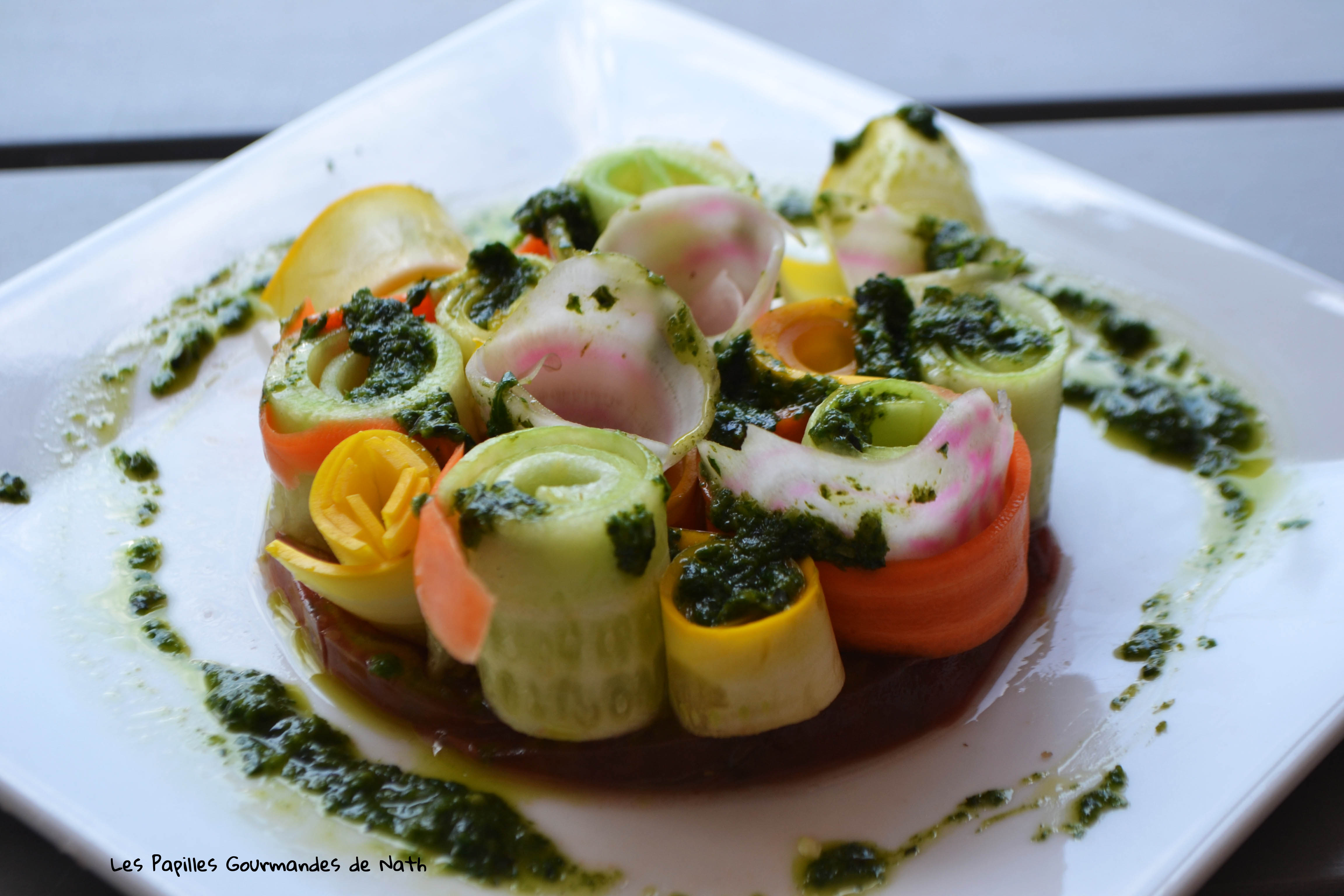 Salade croquante de légumes et son pesto basilic