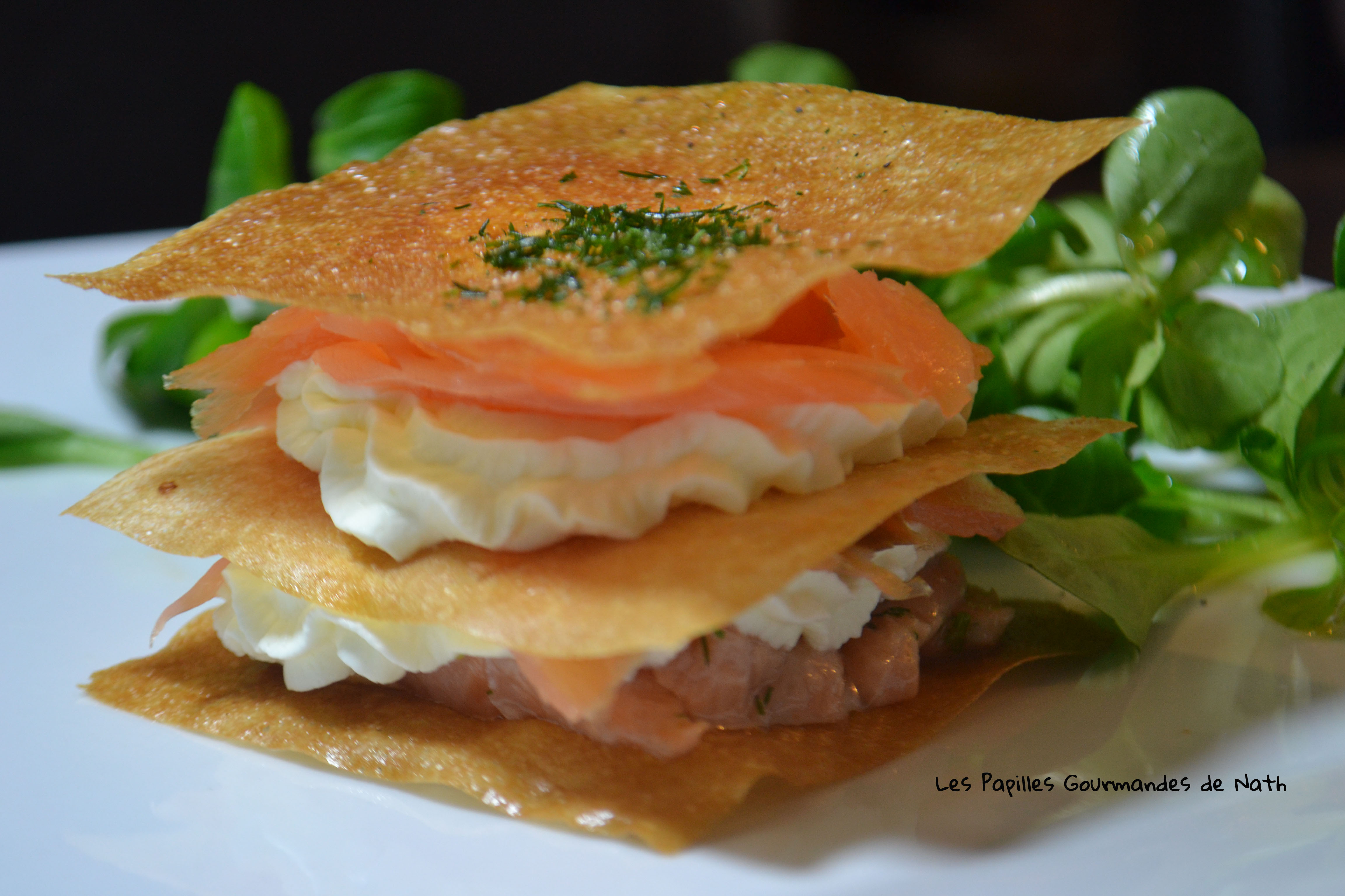 Millefeuille deux saumons crème fouettée citron